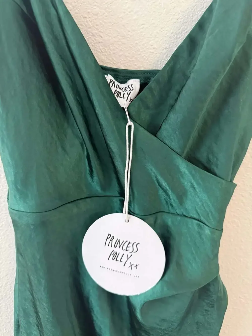 Princess Polly Emerald Green Satin Midi Dress Size US 2 - Picture 3 of 5